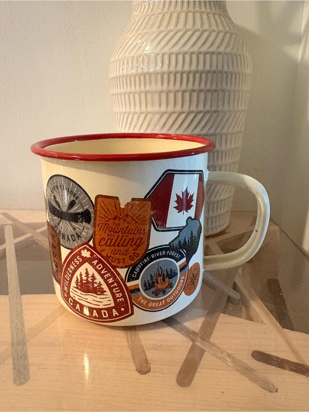 Canada Cream & Red Enamel Camp Mug with Outdoor Badge Design